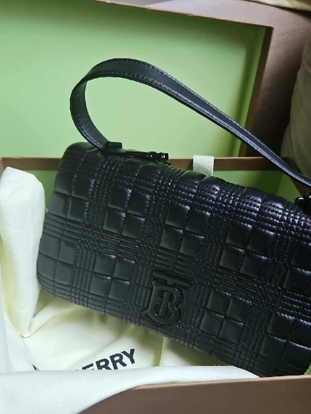 Black Quilted Shoulder Bag with Logo - Picture 2 of 3